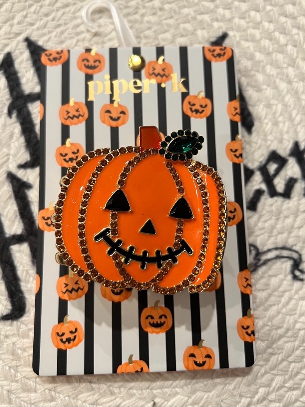 Piper Orange Rhinestone Pumpkin hair clip - Halloween Accessory